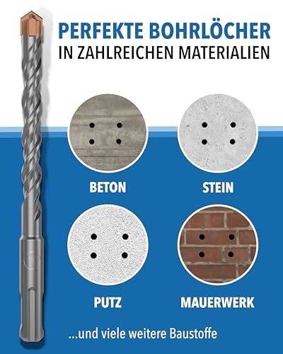 SDS Plus Betonbohrer – 7-teilig inkl. Kassette – Ø 5, 6, 6, 8, 8, 10, 12 mm x 156 mm – Profi Bohrset für Beton, Stein & Mauerwerk