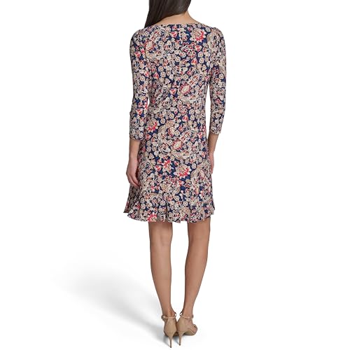 Image of Tommy Hilfiger Women's 3 /4 Sleeve High Neck Ruffle Trim Jersey Mini Dress