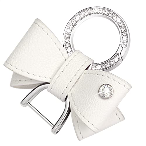 SK CUSTOM White Leather bowknot keychain for Women Fingerprint Resistant Plating Metal Key Chain Ring