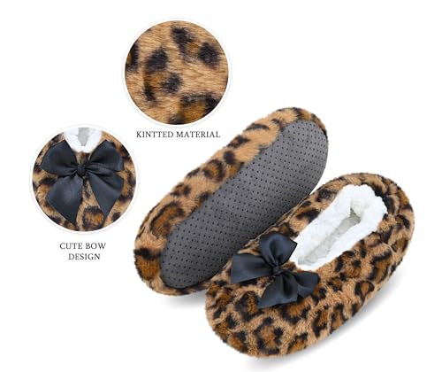 Image of DICUIRD Womens Cozy&Warm Soft Sole Slipper Socks with Grippers-Girls Teddy Fleece Indoor Slipper with Non-skid Bottoms