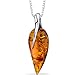 Baltic Amber Leaf Pendant Necklace Sterling Silver Cognac Color