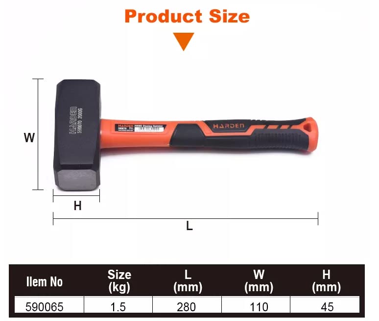 Harden 1.5kg Stoning Hammer with Fiberglass Handle 590065, Black - Image 2