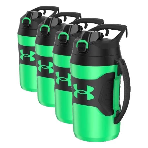 Image of Under Armour Insulated Water Bottle with Handle & Fence Hook, Half Gallon Sports Water Jug, Leak-Resistant & BPA-Free for Baseball, Football & Gym - Vapor Green /Black, 64oz (Pack of 4)