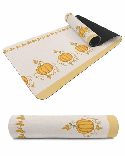 Debedcor Heat Proof Table Pads Waterproof Decorative, Orange Pumpkins Fall Non-Slip Table Countertop Protector, Thanksgiving Maple Leaf Burlap Insulation Mat for Kitchen Room, 40 x 12 Inches