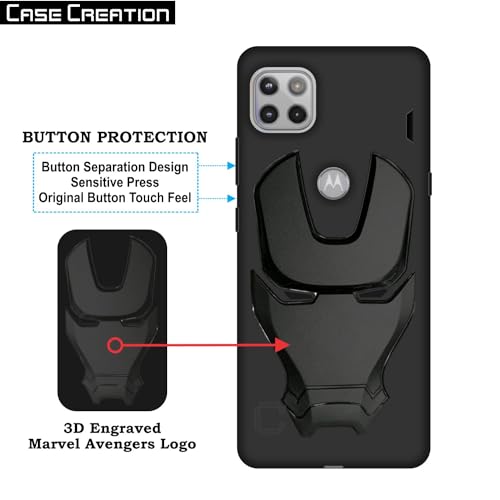 Image of COVERLY Official 3D Smooth Feel Avenger Logo Mask Soft Rugged Grip Iron Man Engraved Cartoon Movie Engraved Silicone Rubber Matte Strong Back Cover for Motorola Moto G 5G (2020) - Black