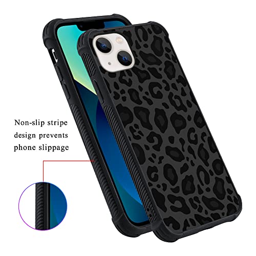 Image of KANGHAR Case Compatible with iPhone 13,Black Leopard Design | Tire Texture Non-Slip +Shockproof Rugged TPU Protective Case for iPhone 13 6.1 Inch (2021) Leopard Pattern