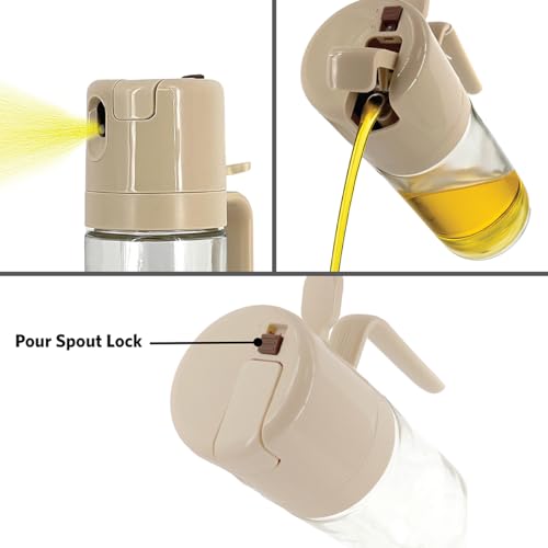 Glad 2 in 1 Oil Dispenser, 18.6oz/550ml - Olive Oil Sprayer for Cooking, Pouring Salad Dressing, and Grilling - Kitchen Gadget with Refillable Glass Bottle, Handle, and Mist or Pour Options - Beige - image 2