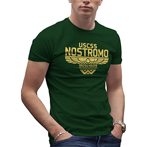 Makdi USCSS Nostromo Aliens Inspired Weyland Camiseta Verde Militare para Hombre Size M