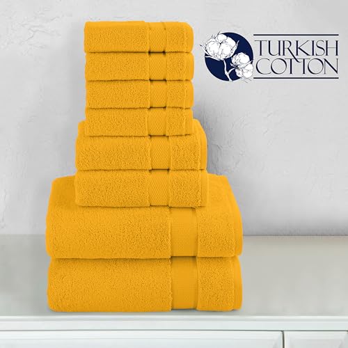 Image of Elegant Comfort Premium Cotton 8-Piece Towel Set, Includes 4 Washcloths, 2 Hand Towels and 2 Bath Towels, 100% Turkish Cotton - Highly Absorbent and Super Soft Towels for Bathroom, Squash