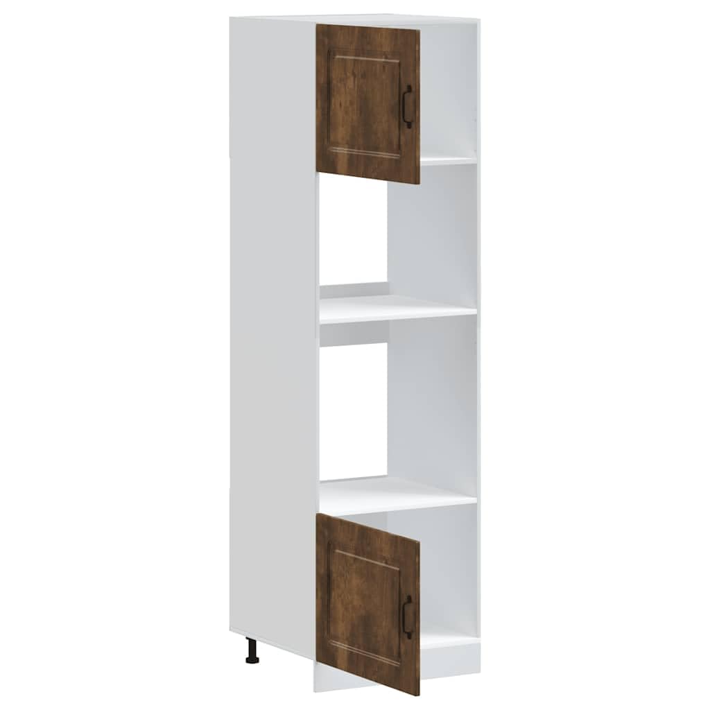 Kalmar - Set di 2 mobili da cucina in legno di rovere affumicato, 60 x 57 x 207 cm, con piedini regolabili, salvaspazio, per cucina e forno