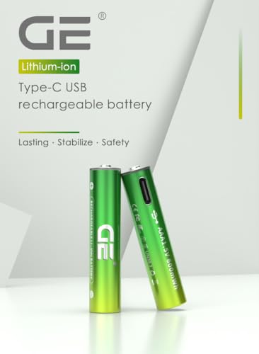 Image of GE AAA Rechargeable Batteries (Lithium 1.5V - 600 mWh) - in 2026 | Fast Charge (Direct USB‑C + Wireless) | Pack of 2 Batteries | 10 Years of Life and 1 | 500+ recharges | 3 Year Warranty