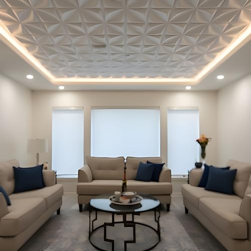 Image of Kayra Decor 3D Wall Panel PVC Flower Design,White Color Size is 19.7 inch x 19.7 inch (Pack of 40) Covers 107.60 Sq Feet - D006-1 PVC Panel for Home Kitchen Living Room Gaming Room and Office Decor