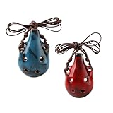 NOIAFZY 2Pcs Exquisite Red Blue 6-Hole Ceramic Ocarina Flute Handcrafted Ceramic Craft Instrument for Music Lovers