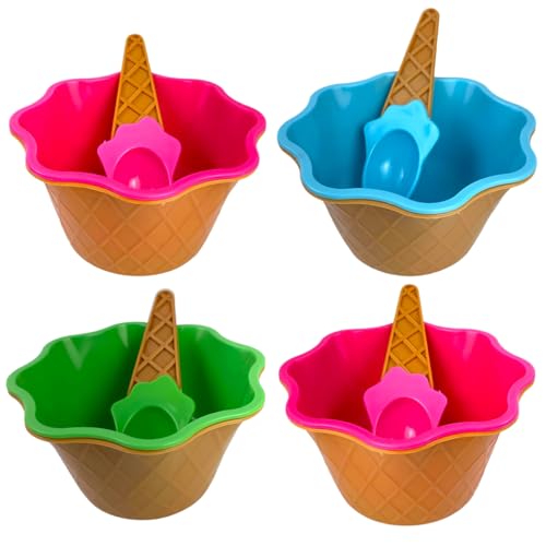 Conjunto 4 Potes sorvete tigela com colher formato casquinha