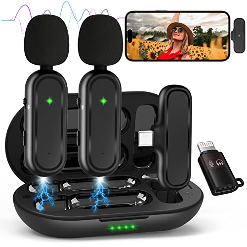 Iiq 2 Pack Wireless Lavalier Microphone For Android, Iphone Ipad With Adapter And Charging Case, 10 Hours Long Battery Life, Clip On Lapel Mic For Facebook, Vlog, Interview, Tiktok, Youtube 70Ft #TOP25