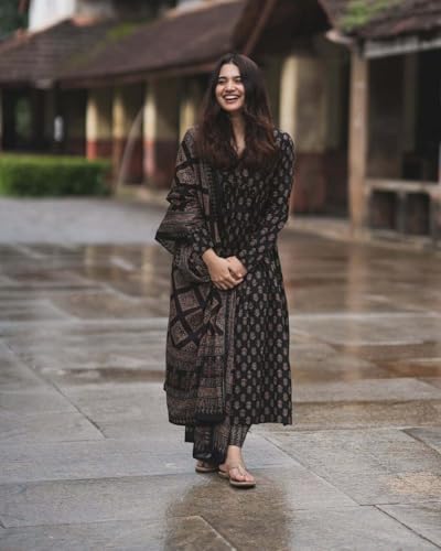 Image of GoSriKi Women's Rayon Viscose Anarkali Kurta Set with Pant and Dupatta | Stylish Long Kurti Dress for Festive, Party, and Ethnic Wear