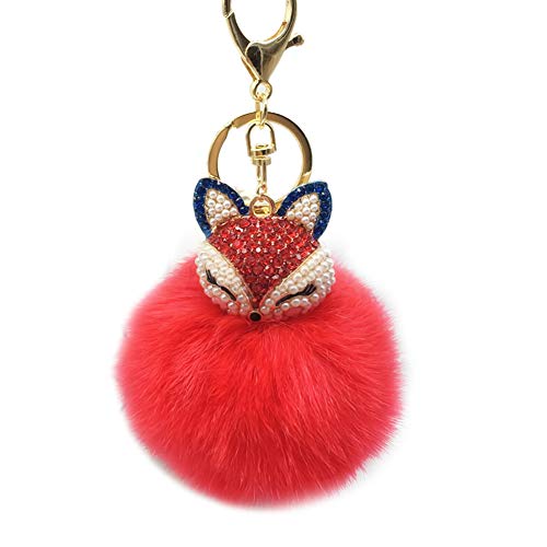 Preisvergleich Produktbild Jingyuu Schlüsselanhänger Ponponponon Fuchs Damen Bommel Dekoration Anhänger Schlüsselanhänger für Auto / Telefon / Rucksack / Umhängetasche / Handtasche / Auto / Schlüsselanhänger 8 cm rot