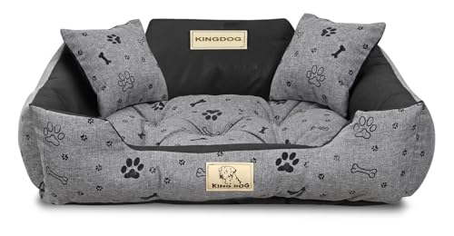 KING DOG Hundebett 75x65 cm personalisiert wasserdicht mit schwarzem Knochendetail