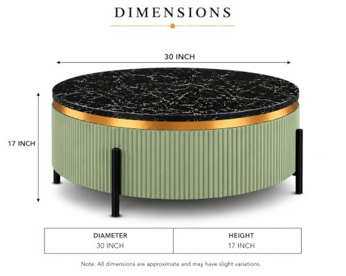 Image of WOODEN SPACE Premium Luxury Nazaara Marble-Top Coffee Table with Iron Legs & PVD Coating | Modern Round Wooden Center Table for Living Room & Entryway (Light Green, 30 Inch)