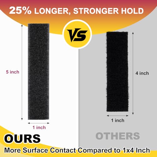 Image of Hook and Loop Strips with Adhesive 1x5IN 20Pairs /40Strips, Black Strong Sticky Back Fastener, Heavy Duty Double-Sided Adhesive Hanging Strips for Home Office School