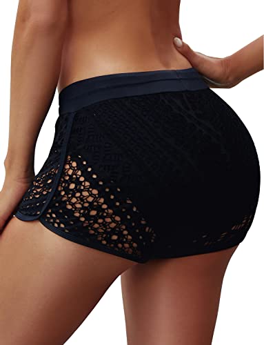 Women's Swim Shorts Waistband Swimsuit Bottom Board Shorts Lace Hollow Swimming2