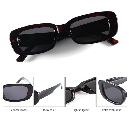 Retro Rectangle Polarized Sunglasses - Brown Frame and Dark Lenses with Premium Travel Case, Vintage 90s Style Fashion Eyewear for Men & Women - UV Protection4