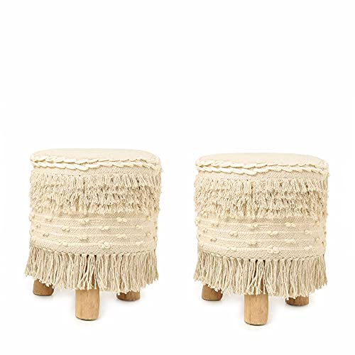 REDEARTH Foot Stool -Handmade Wooden 4 Legs Tufted Seat Footrest