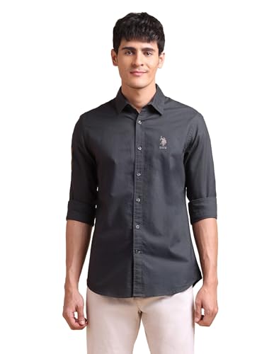 Image of U.S. POLO ASSN. Solid Tailored Fit Shirt for Men - 100% Cotton, Breathable & Comfortable, Full Sleeves Casual Shirt for Men