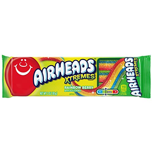 AIRHEADS XTREMES SWEETLY SOUR CANDY BELTS, RAINBOW BERRY, NON MELTING, 3 OUNCE