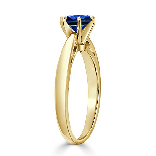 Diamond Wish 14K Yellow Gold Round-Cut Blue Sapphire Gemstone Solitaire Engagement Ring 6Prong(1/4-1 cttw) 4-93