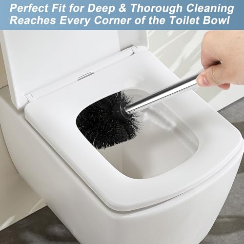 Toilettenbürste Set - 6 Ersatzbürstenköpfe & 2 Edelstahlgriffe - Hygienisch, Langlebig & Einfach zu Reinigen, 304 Edelstahl, Mit Ergonomischem Griff, Toilettenbürste Ohne Spritzen, Für Bad & Gäste-WC