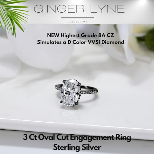 3 Carat Oval Black Engagement Rings for Women by Ginger Lyne | Cubic Zirconia Wedding Rings for Women Sterling Silver | Large 8A CZ Engagement | Travel CZ Simulated Promise or Bridal2