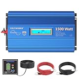 1500Watt Pure Sine Wave Inverter 12V DC to 110V 120V AC Power Inverter with Remote Control LCD Display and 2x2.4A USB Ports 3 AC Outlets Compatible with Lithium Battery for Home RV Truck by VOLTWORKS