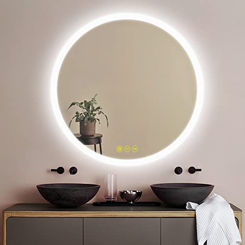 Runder LED-Sensor-Spiegel Mit Schwarzem Rahmen – 91,4 Cm, Dimmbar, Beschlagfrei, IP44 Wasserdicht, Mit Menschlichem Sensor
