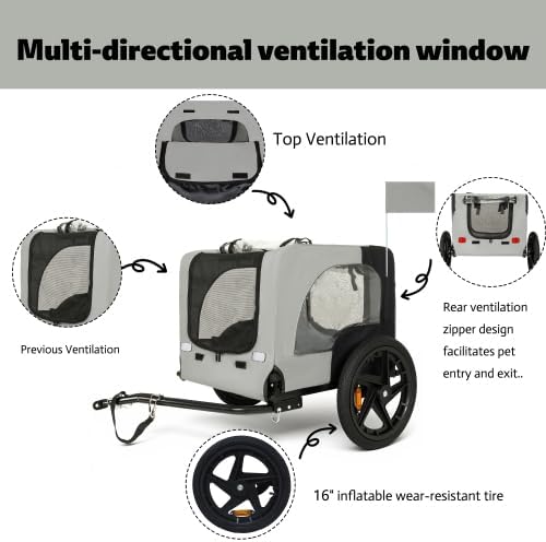 Dog Bike Trailer Rolling Dog Cart with Folding Frame and All-Terrain Wheels for Bicycle Mobile Pet Cargo Carrier for Bicycles