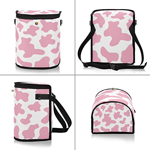 Image of linqin Pink Cow Print Car Trash Can with Lid Leak Proof Car Trash Bag Waterproof Car Garbage Can, PolyesterTrash Bin Hanging for Minivan SUV Truck