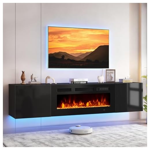OneBlis 70'' Floating TV Stand with Fireplace