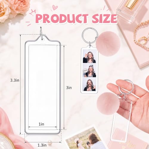 Image of 12 Pack Acrylic Photo Strip Keychains with Colorful Pom Poms, 1 x 3 Inch | Double Sided Acrylic Photobooth Strip Keychains, Easy DIY for Back to School Gifts, Classroom Rewards, Graduation Keepsakes