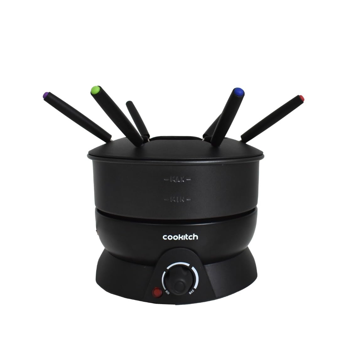 Fondue Eléctrico para 6 Personas, Fondue para Queso, Chocolate, Carne, Caldo y Más, Capacidad de 1.3L, Antiadherente, Termostato Regulável