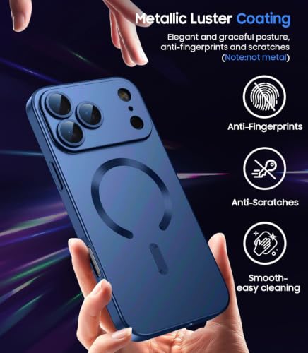 Image of DIZORO Magnetic Case for (iPhone 17 Pro Max) Case [Compatible with MagSafe][Built-in Camera Lens Protector] Slim Soft Silicone Bumper Shockproof Metallic Luster Back Cover Phone Case (Blue)