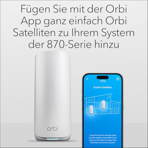 NETGEAR Orbi 870 Serie (RBE870) Tri-Band WiFi 7 Mesh Zusatzsatellit - kompatibel mit Orbi RBE872 und RBE873 - Sicherheitsfunktionen, Abdeckung bis 200 m2 - BE21000 802.11be (bis zu 21 Gbit/s)