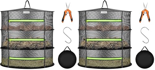 Image of VIVOSUN 3-Layer Mesh Drying Rack Hanging Design with Green Zippers for Dehydrating, Indoor and Outdoor Pruning Shears Included (Pack of 2)