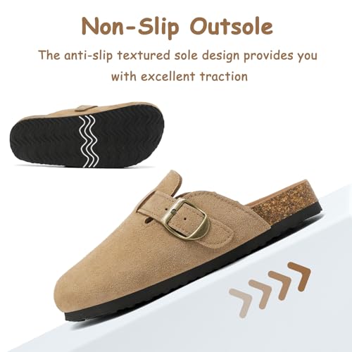 Image of Kids Clogs for Boys Girls Genuine Suede Leather Potato Slide Adjustable Buckle Indoor Outdoor Slippers
