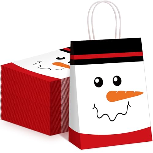 Cholemy 50 Pieces Christmas Gift Bags Snowflake Red and White Kra...