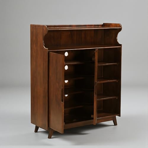 Image of The Attic Ritz Shoerack, Shoe Storage Cabinet for Home, Shoe Rack with Seat & Door, Shoe Organizer, Shoe Rack for Home, Honey Matte Finish