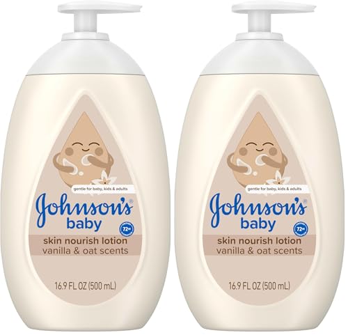 Image of Johnson's Skin Nourishing Baby Lotion, Vanilla & Oat Scents, Hypoallergenic Baby Body Lotion for 72 Hour Hydration Until Baby's Next Bath Moisturizes & Protects from Dryness, 16.9 fl. oz (Pack of 2)