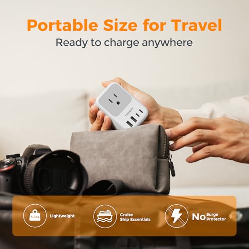 Image of TESSAN European Travel Plug Adapter 28W | US to Europe Type C, 4 Outlets 5 USB Ports (3 USB C), USA to EU Euro Italy Spain France Iceland Germany Greece Portugal