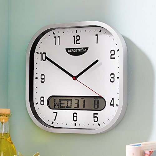Coopers of Stortford - Square Wall Clock with Date & Easy-Read Analogue Face - Analogue Clock, with Digital Display - Battery Operated with Quartz Accuracy, 27cm - Cosy Home Interiors Coopers of Stortford - Square Wall Clock with Date & Easy-Read Analogue Face - Analogue Clock, with Digital Display - Battery Operated with Quartz Accuracy, 27cm