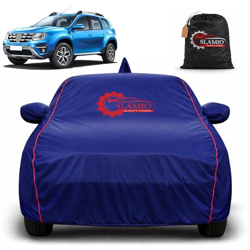 Image of Premium 100% Waterproof Car Cover for Renault's Duster Models | All-Weather, UV & Dust Protection | Heavy-Duty 3-Layer Fabric | Custom Fit with Mirror & Antenna Pockets | Navy Blue