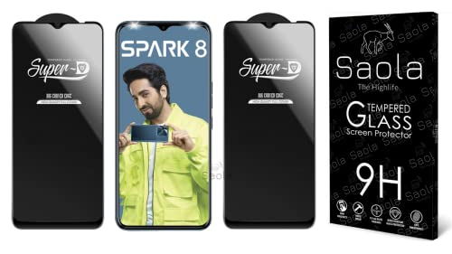 Image of Saola HD+ Oleophobic Tempered Glass Screen Protector For Tecno Spark 8 (Pack Of 2) with Free Installation Kit. Full screen Coverage - 6.52 inch